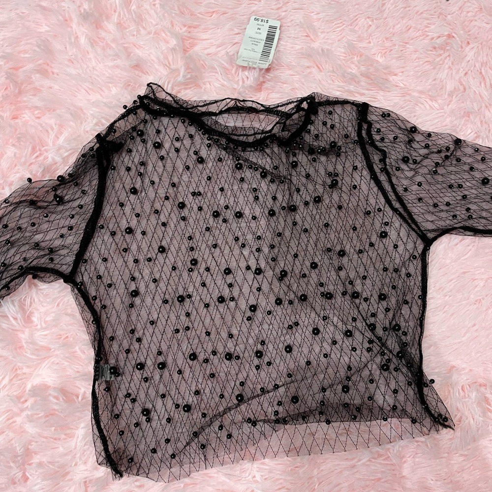 Mesh black shirt with beads